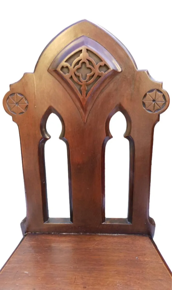 PAIR of Antique 19thC. Gothic Hall/Accent Chairs - Image 4