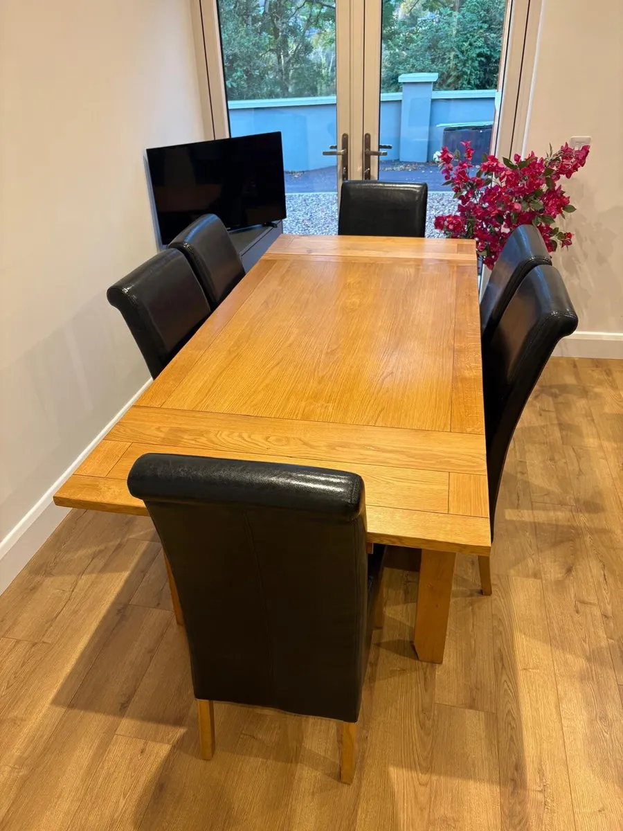 Extendable Solid Wood Dining Table & 6 Chairs - Image 1