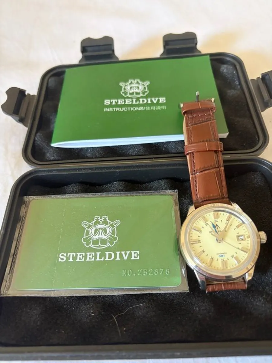 Stelfier Automatic GMT watch - brown leather strap - Image 3
