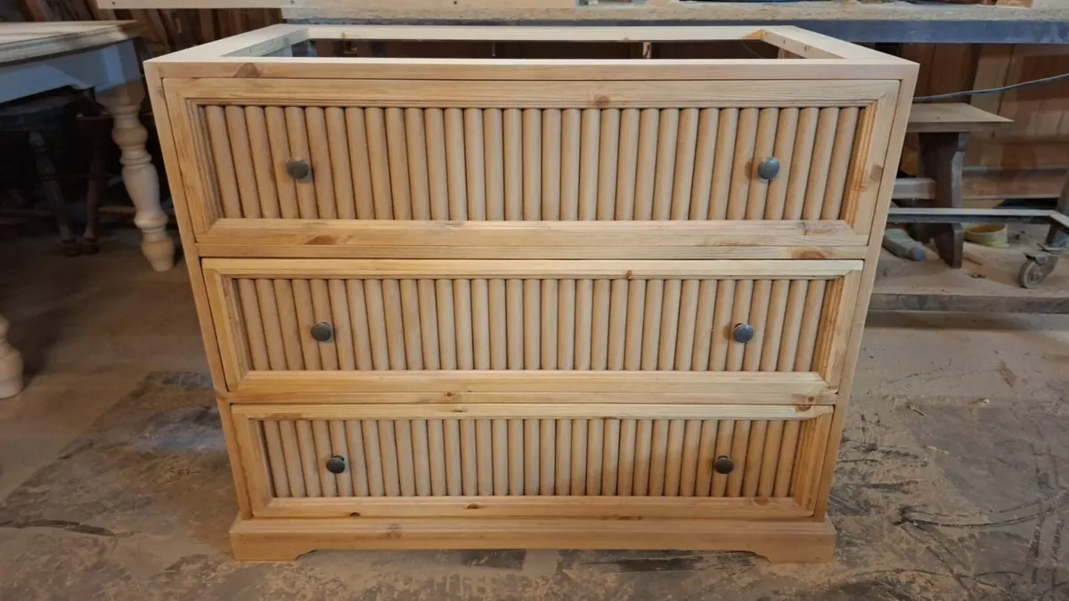 Handmade sink stands, cabinets, pine workshop - Image 4