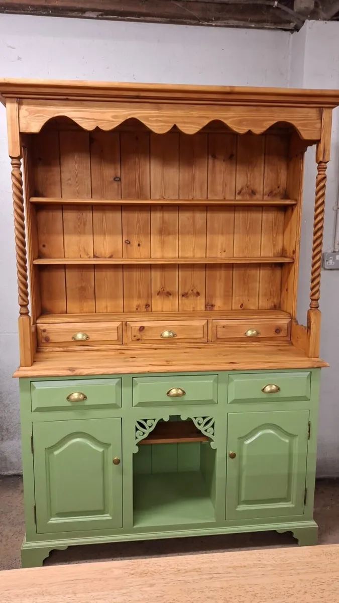Vintage pine kitchen dresser, sage green - Image 3