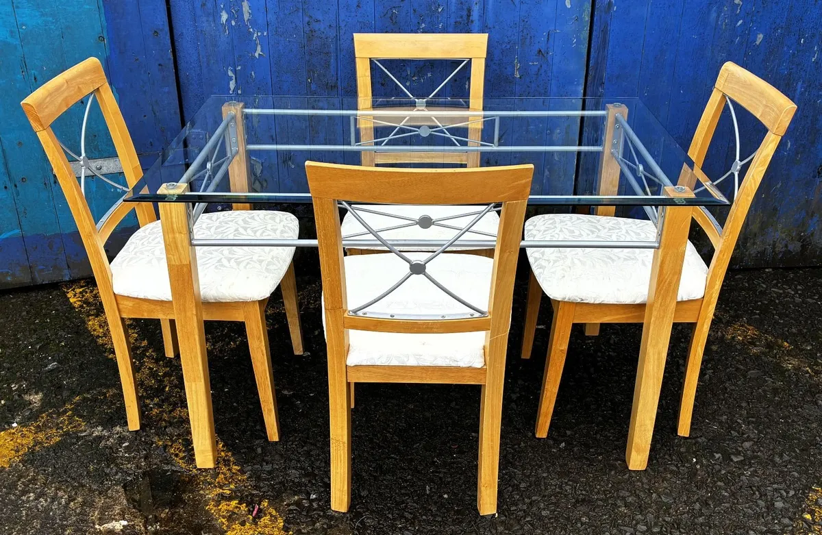 Glass Top Table & 4 Matching Chairs - Image 1