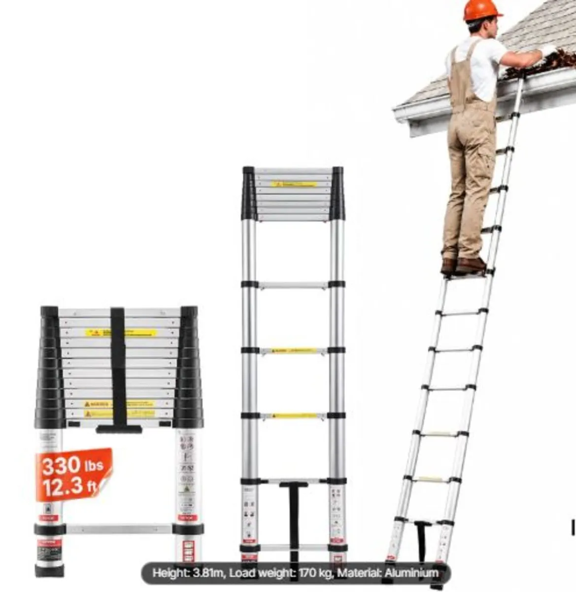 3.8m Telescoping Ladder, Aluminum Lightweight Mult - Image 1