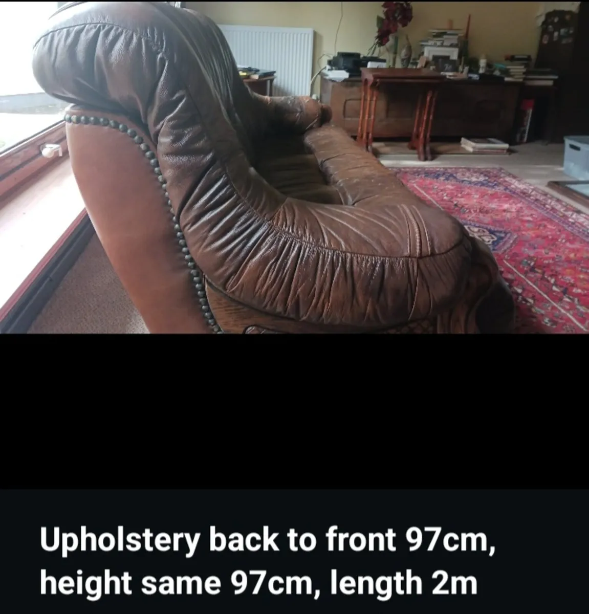 3 Seater Genuine Leather Sofa & 2 seater frame - Image 3