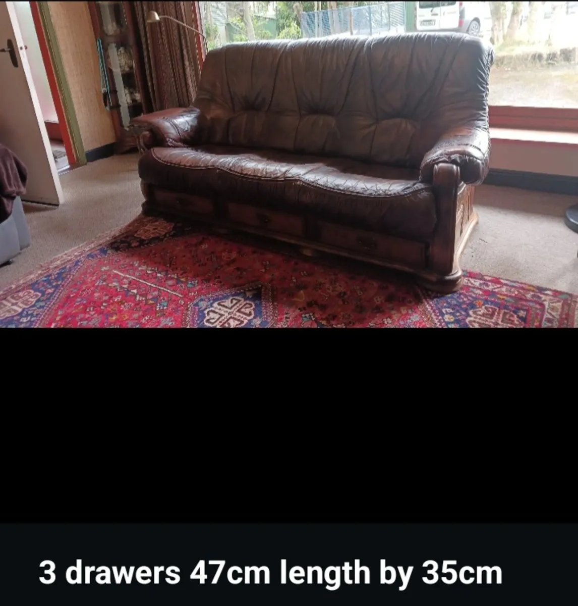 3 Seater Genuine Leather Sofa & 2 seater frame - Image 4