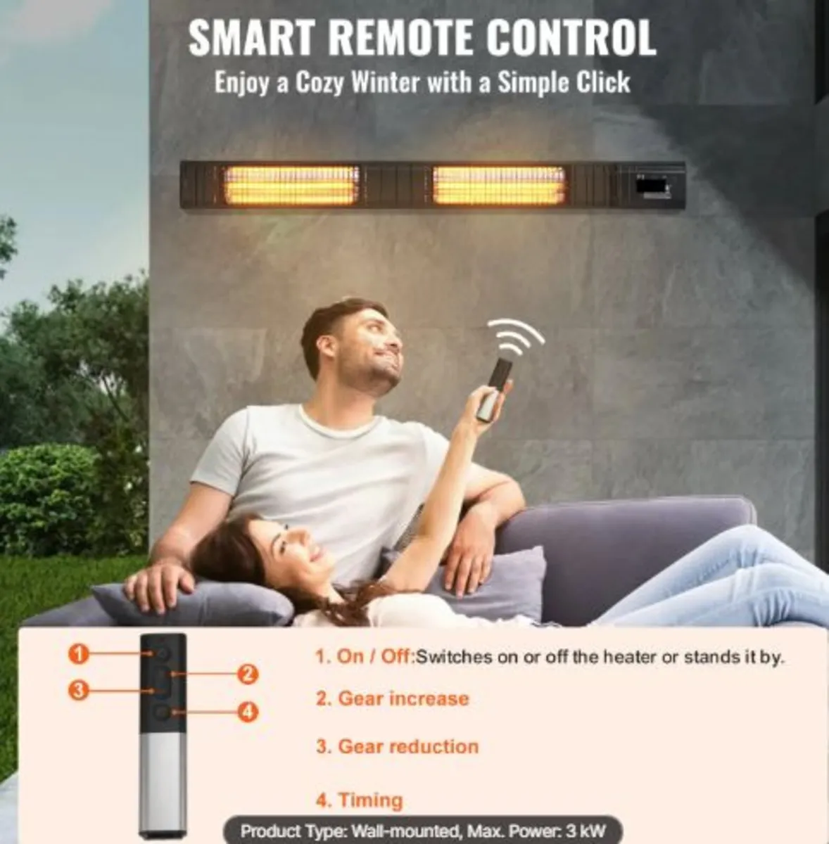 Infrared Heater, 3000W Remote Control Electric - Image 3