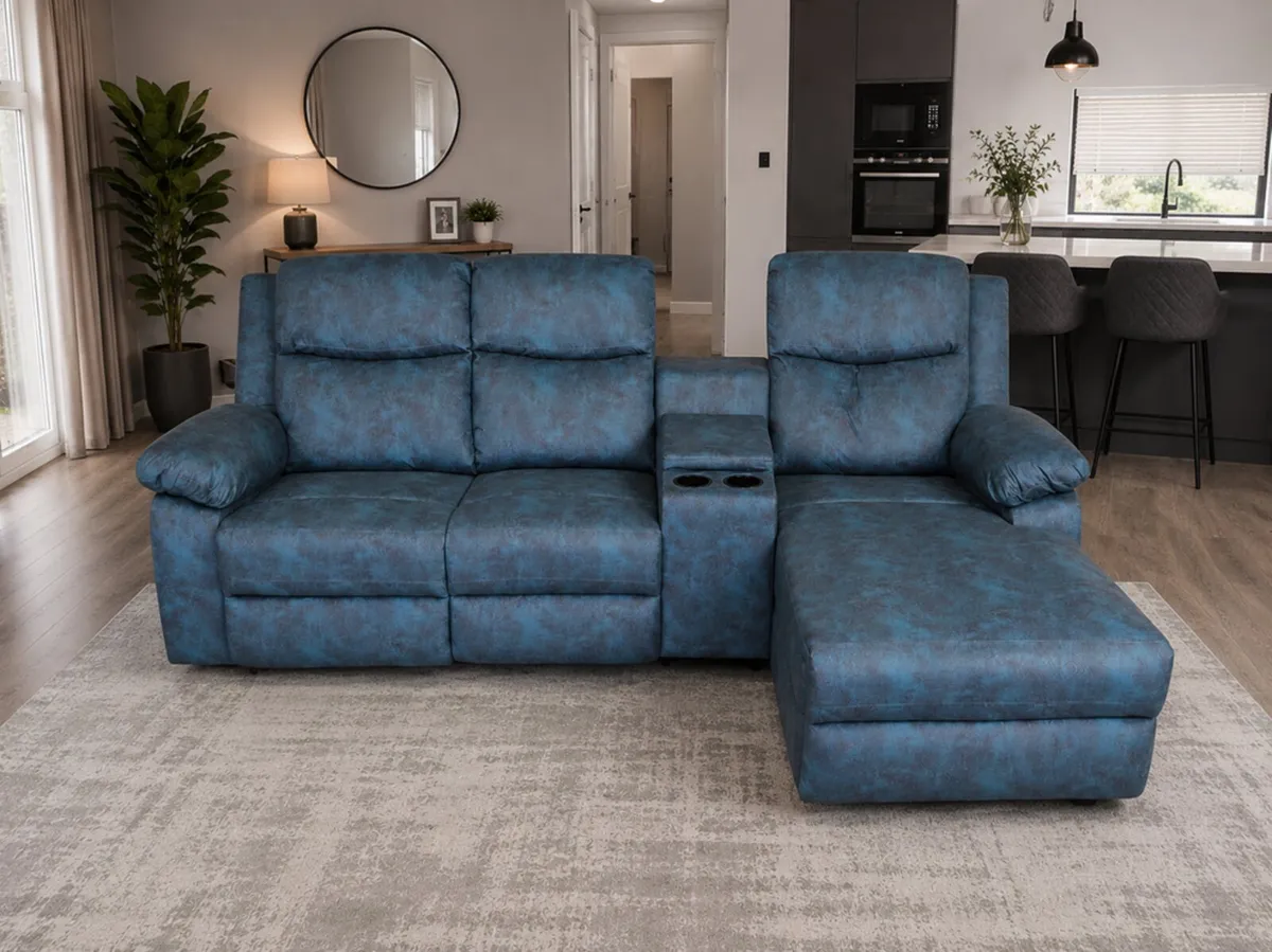Zara Blue L Shape Chaser Recliner Sofa - Image 1