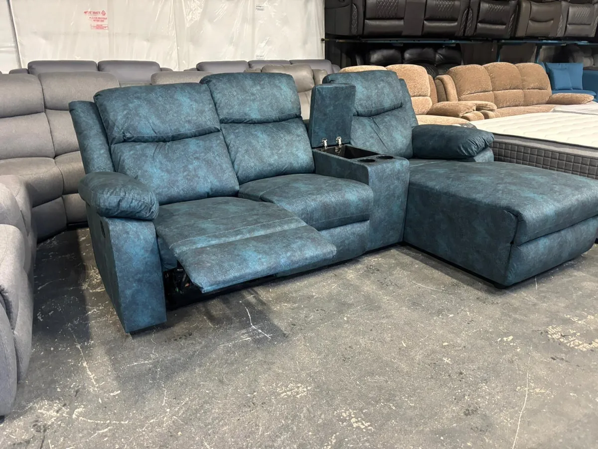 Zara Blue L Shape Chaser Recliner Sofa - Image 2