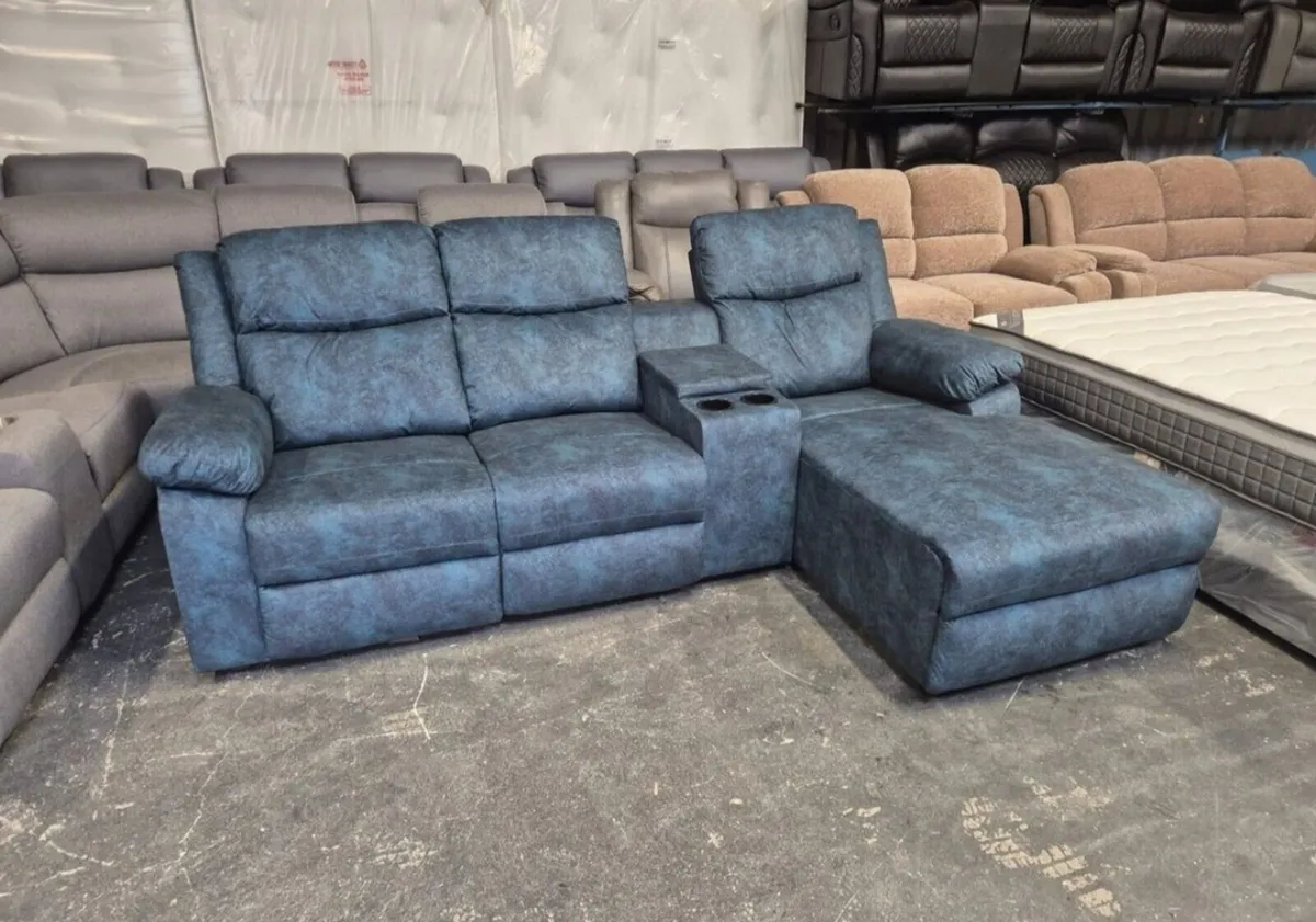 Zara Blue L Shape Chaser Recliner Sofa - Image 3