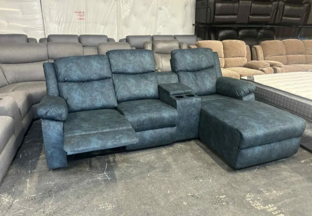 Zara Blue L Shape Chaser Recliner Sofa - Image 4