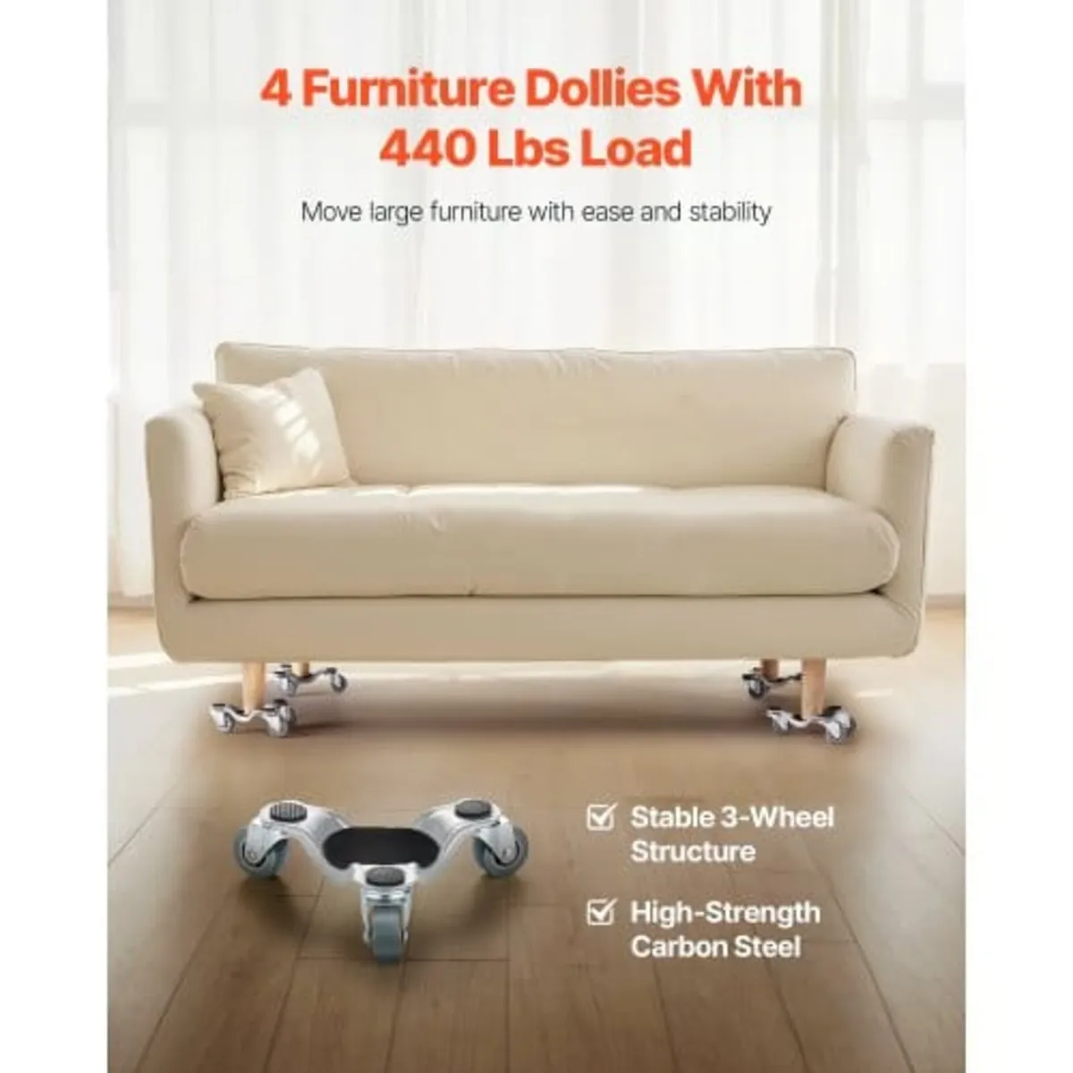 Furniture Dolly, 440 lbs Load Capacity, 3 Wheel St - Image 4