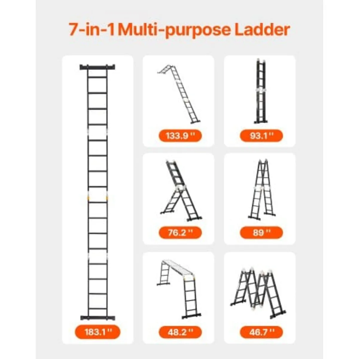 Multi-Purpose Folding Ladder, 7-in-1 Tall Extensio - Image 2