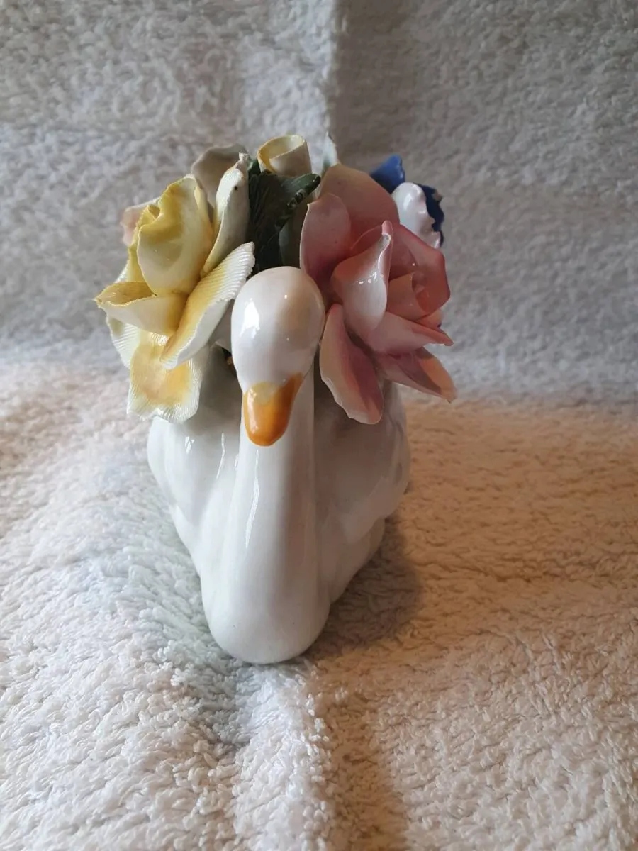 Vintage Staffordshire China Swan with Roses - Image 2
