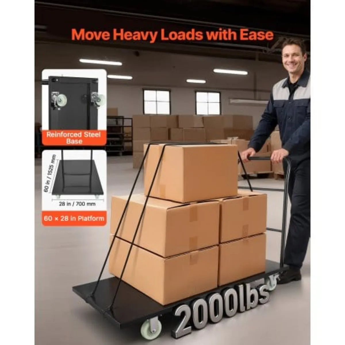 Heavy Duty Platform Truck, 2000 lbs Capacity, Indu - Image 3