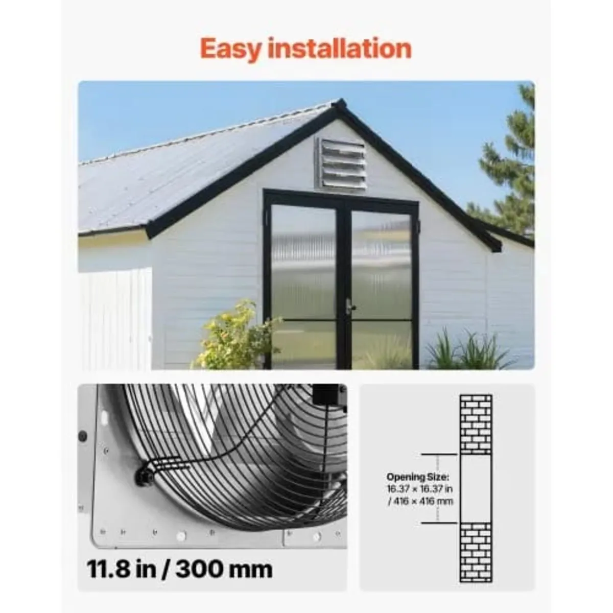 413 mm Shutter Exhaust Fan Wall Mounted Automatic - Image 4