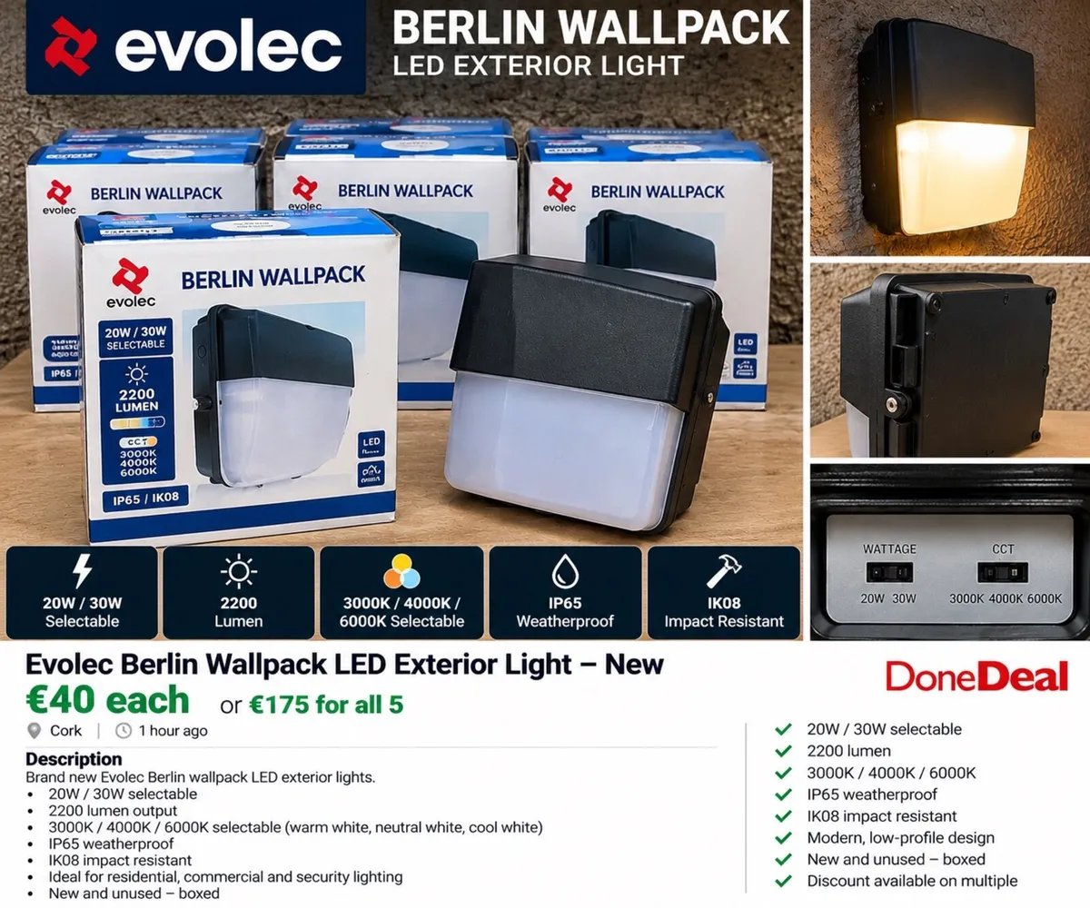 Evolec Berlin LED Wall Pack 20W/30W – New - Image 1