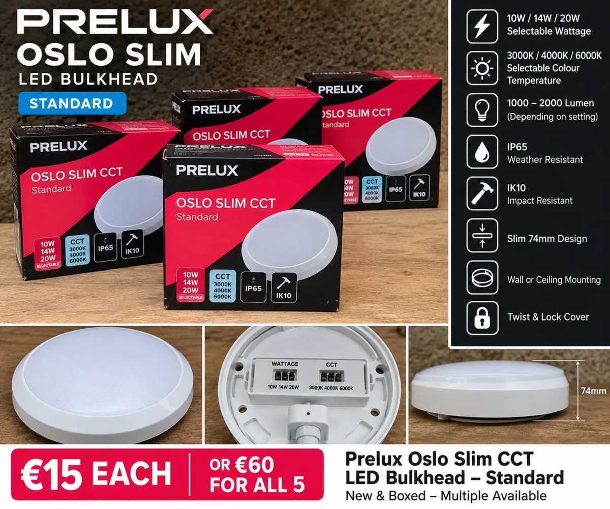 Prelux Oslo Slim LED Bulkhead 10W/14W/20W – New - Image 1