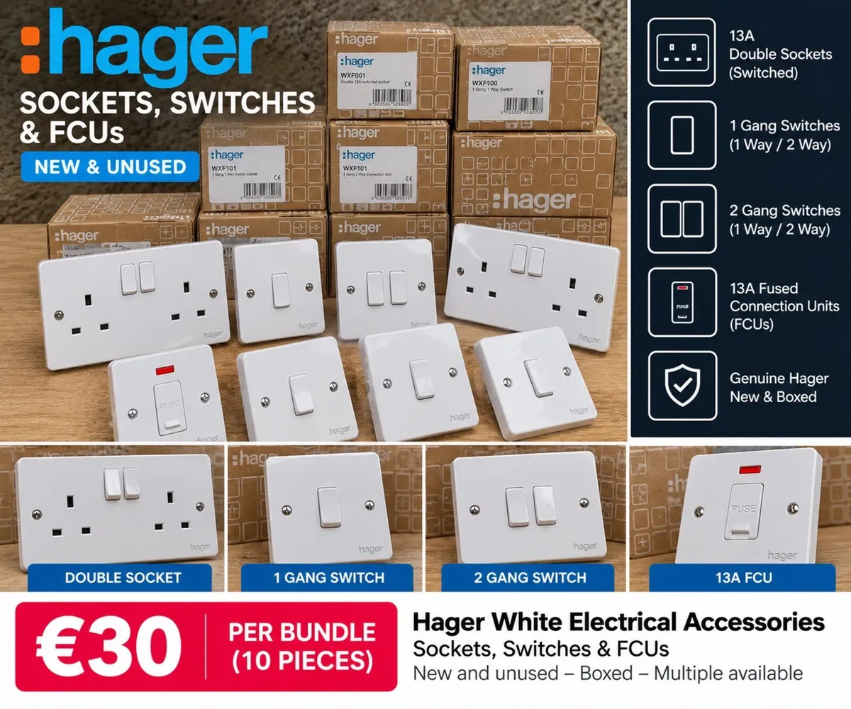 Hager White Sockets, Switches & FCUs – New Boxed - Image 1