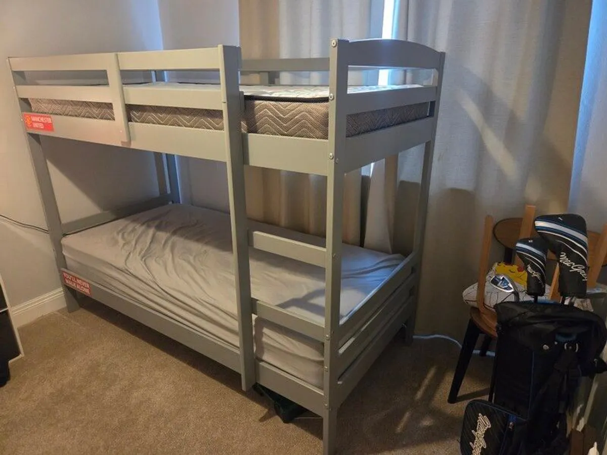 Grey Wooden Bunk Bed for Sale - Two Mattresses Included - Image 3
