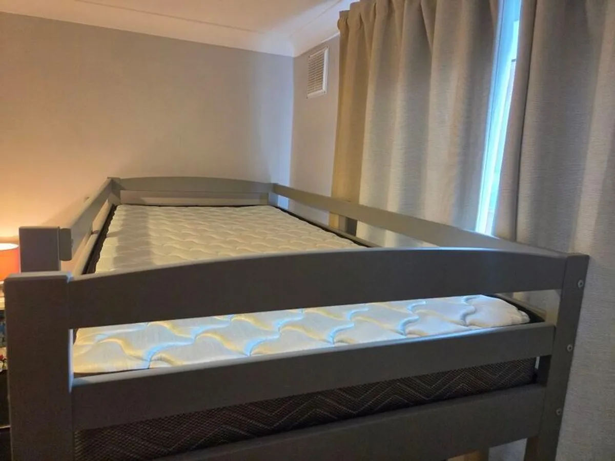 Grey Wooden Bunk Bed for Sale - Two Mattresses Included - Image 2