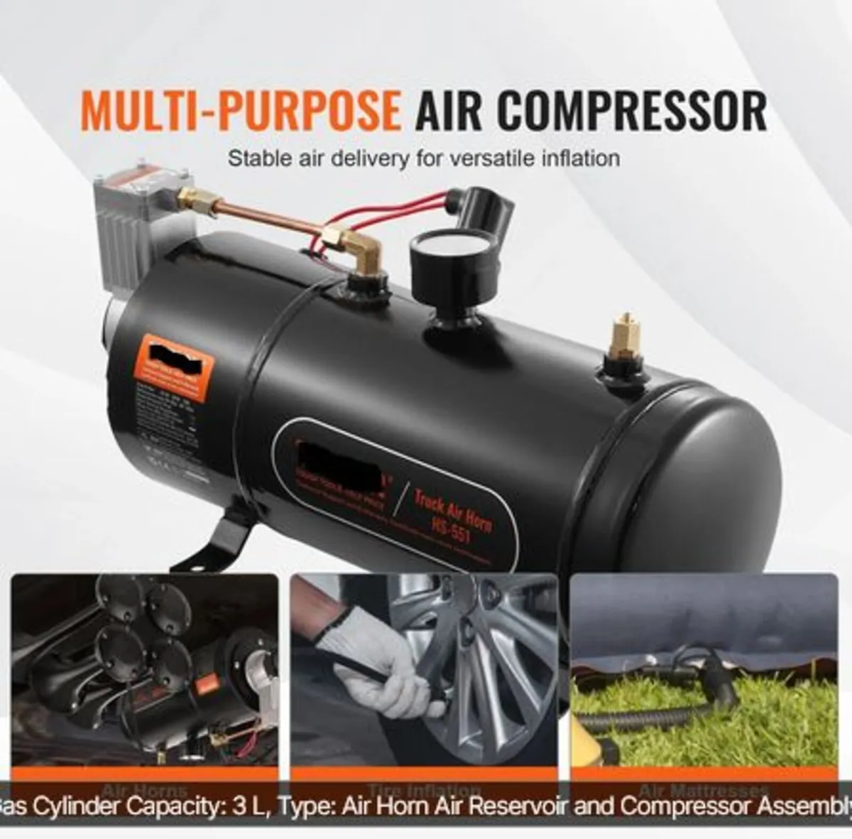 12V Air Compressor with Tank 0.8 Gallon/3 L,Train - Image 3