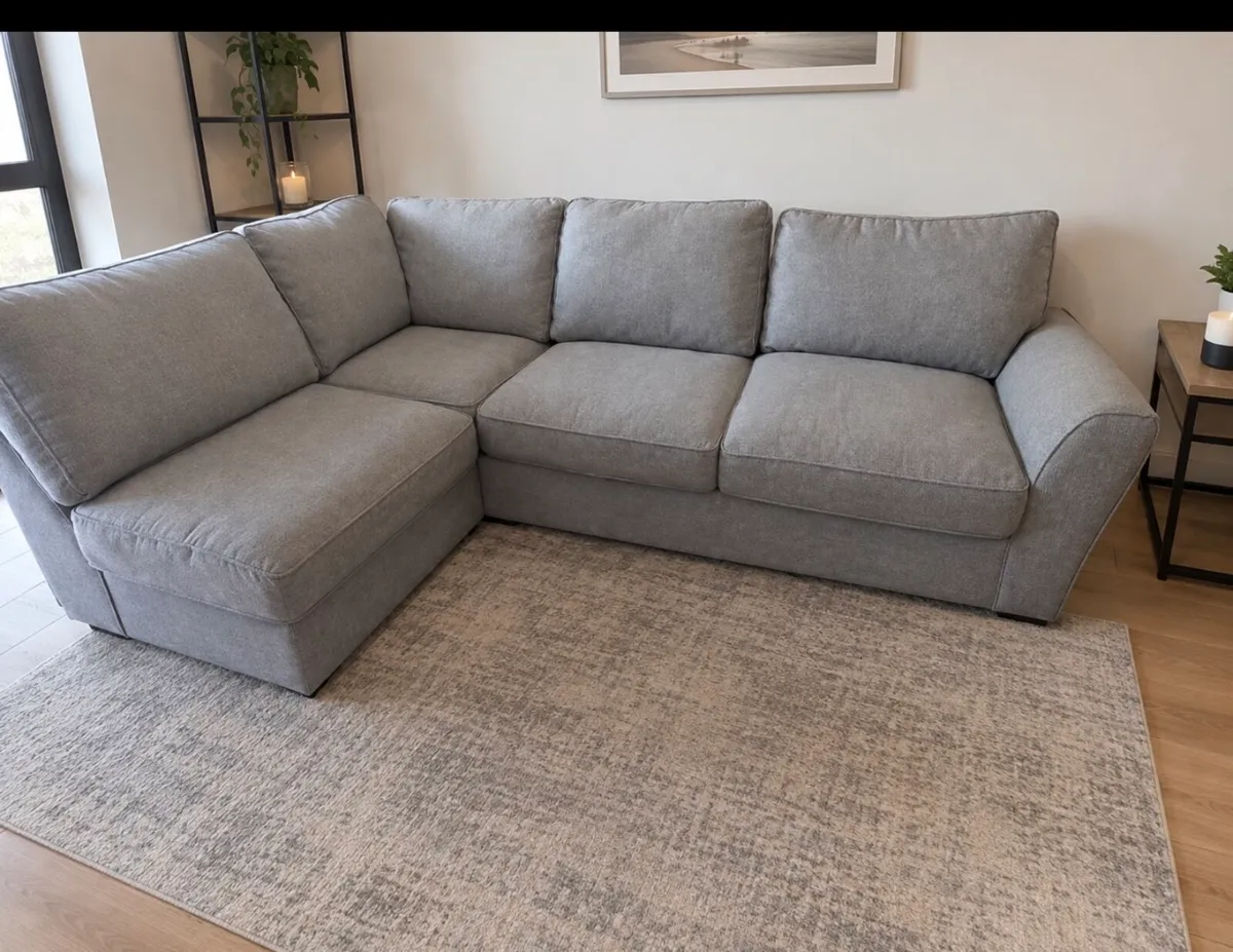 L shaped grey corner sofa couch with footstool - Image 2