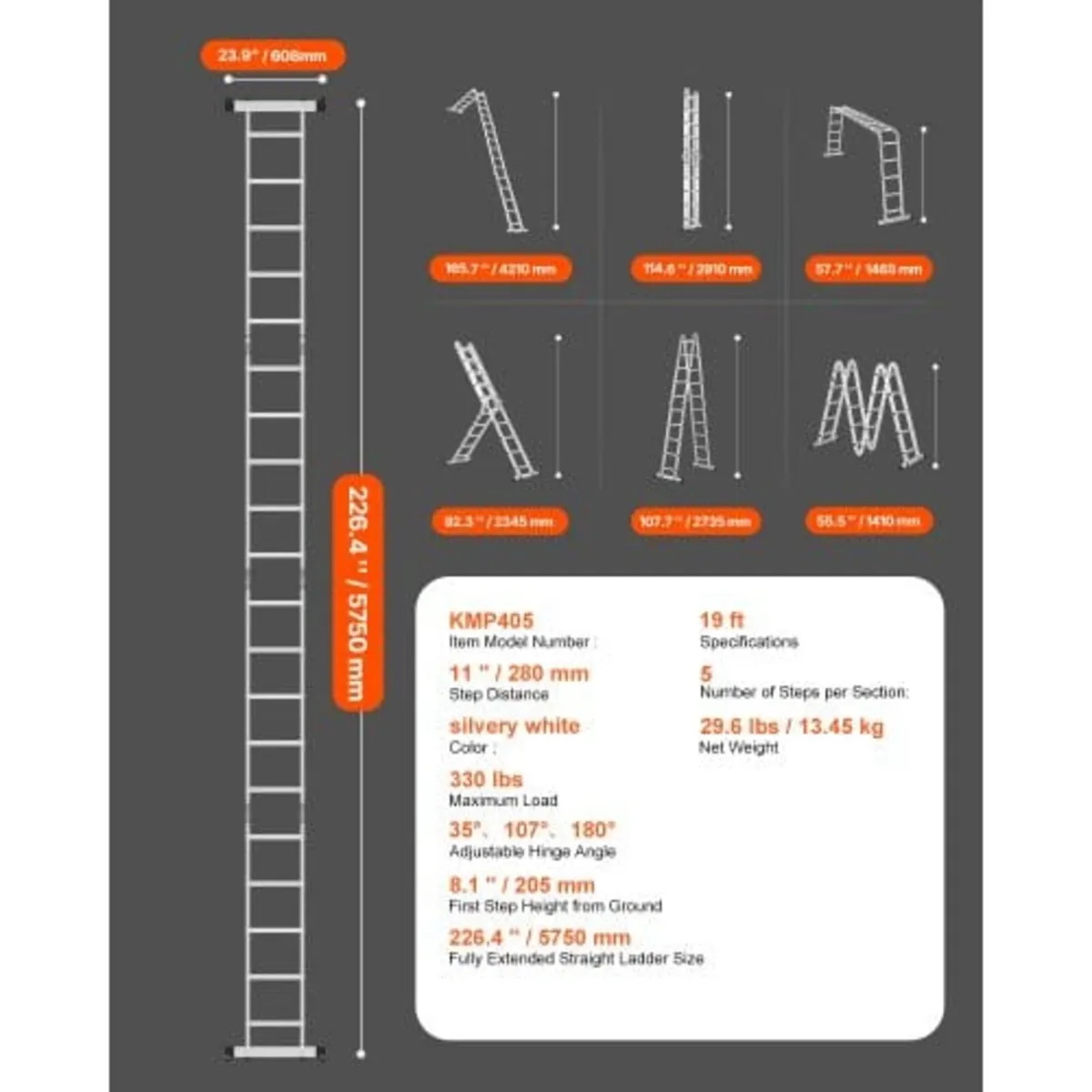 Multi-Purpose Folding Ladder, 7-in-1 Tall Extensio - Image 4