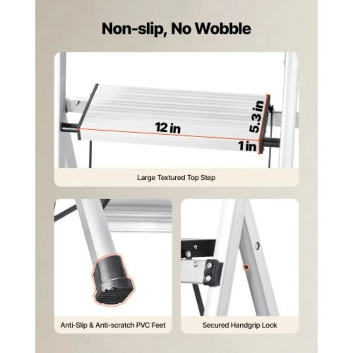5 Step Ladder, Folding Step Stool with Wide Anti-S - Image 3