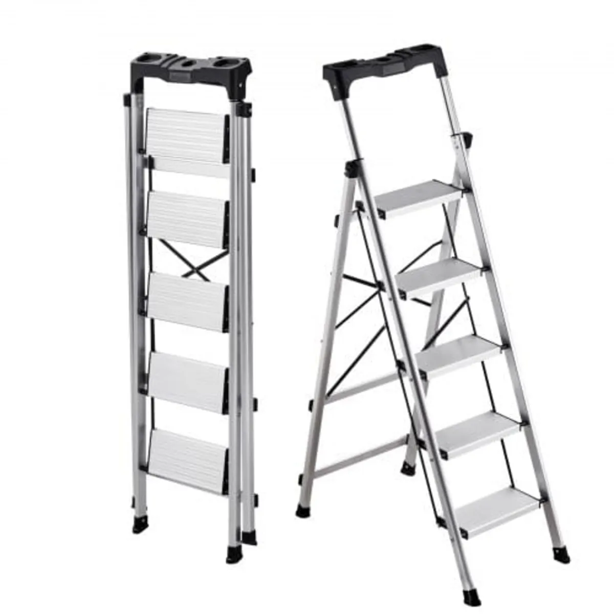 5 Step Ladder, Folding Step Stool with Wide Anti-S - Image 1