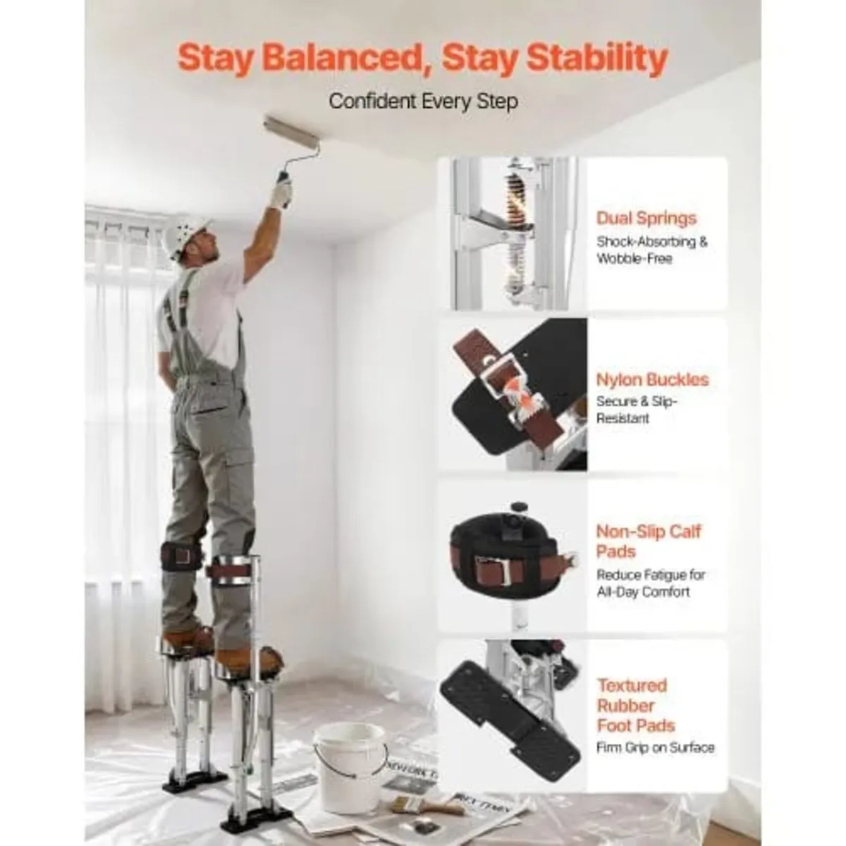 Drywall Stilts, 409-613 mm Adjustable Aluminum Pai - Image 2