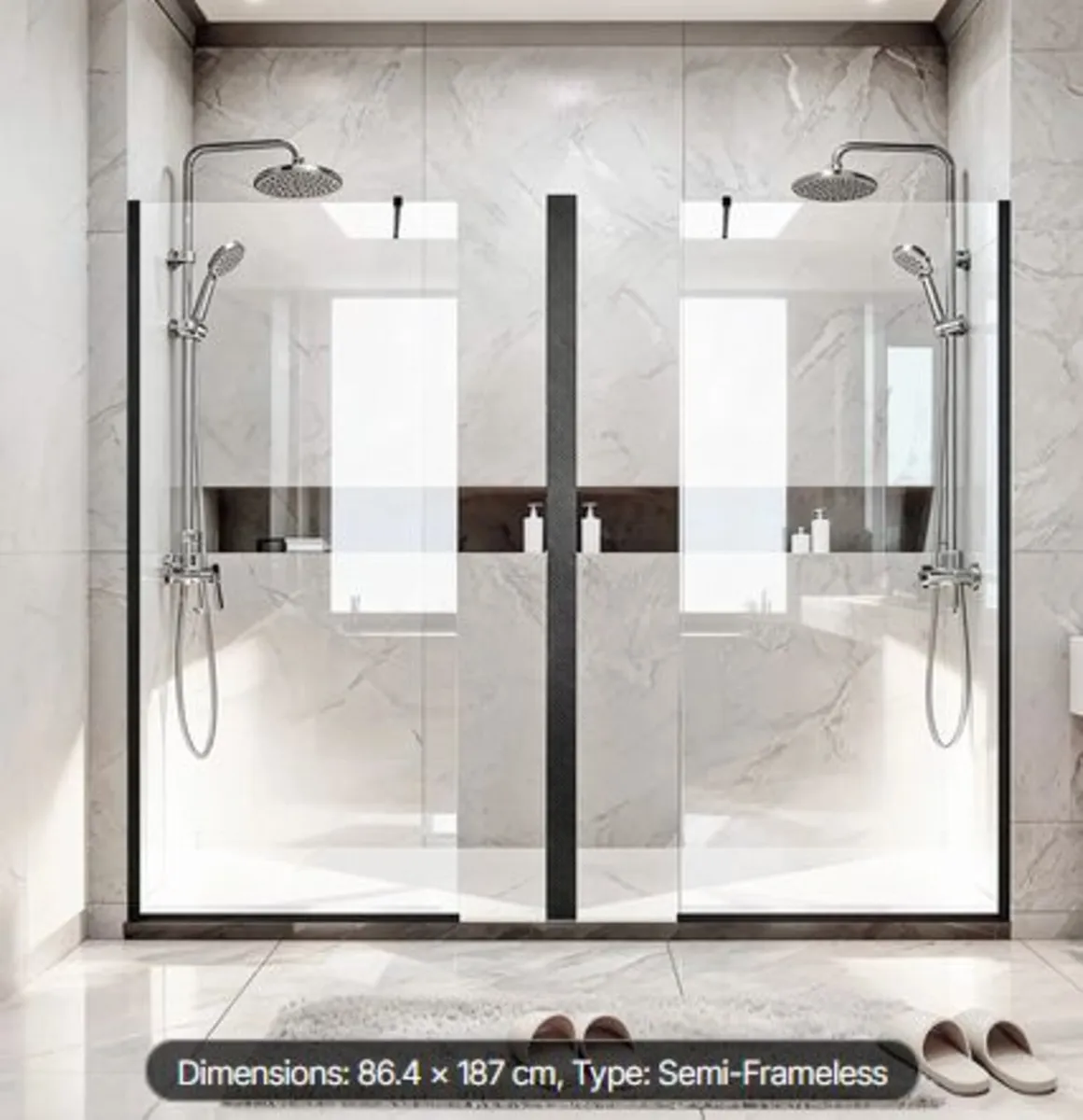 Fixed Glass Shower Panel,864 x1870 mm Semi-Framed - Image 4