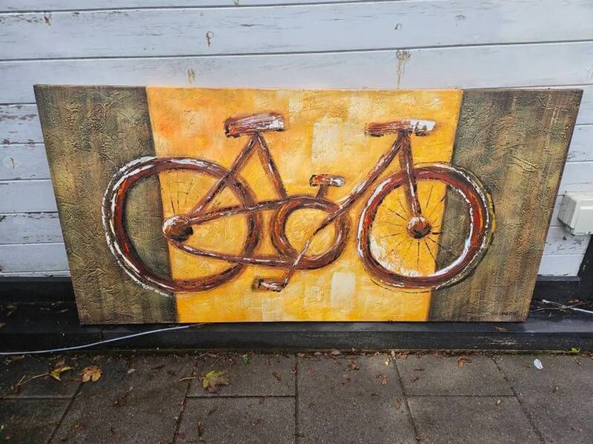 Large Original Textured Bicycle Canvas Painting by Heinemann - Image 1