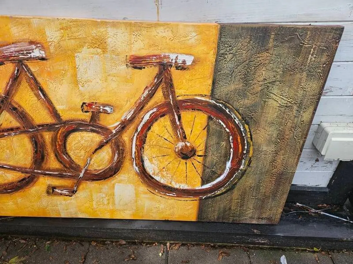 Large Original Textured Bicycle Canvas Painting by Heinemann - Image 3