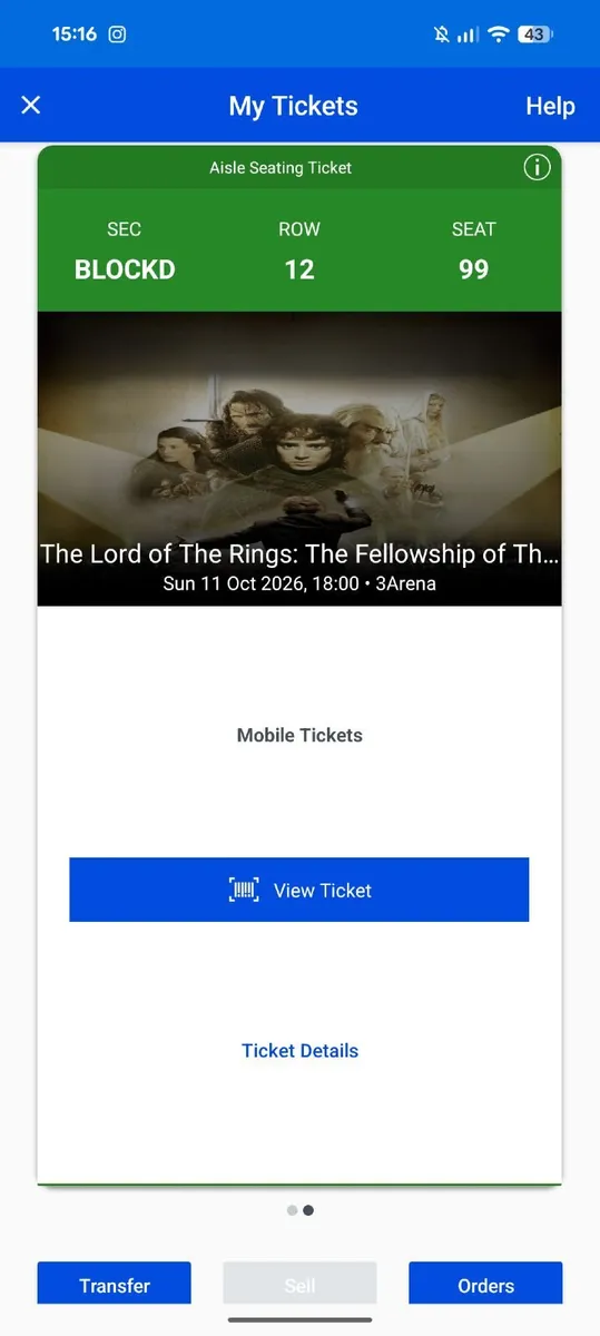 Lord of the rings 3arena 2 tickets - Image 2