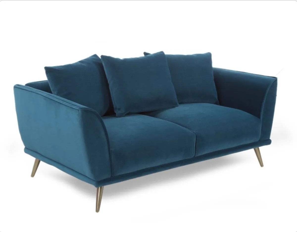 2 Seater Teal Velvet Sofa - Image 2