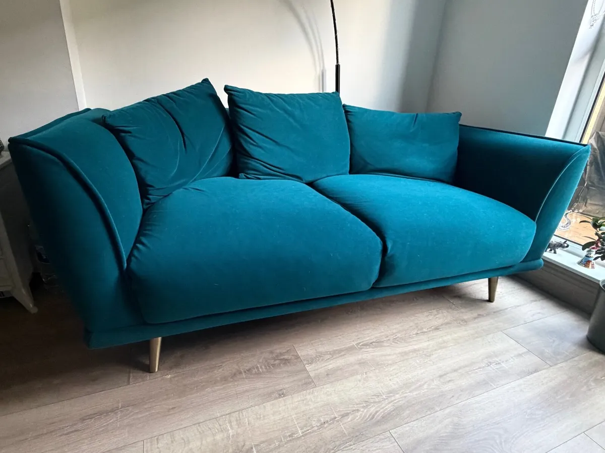 2 Seater Teal Velvet Sofa - Image 3