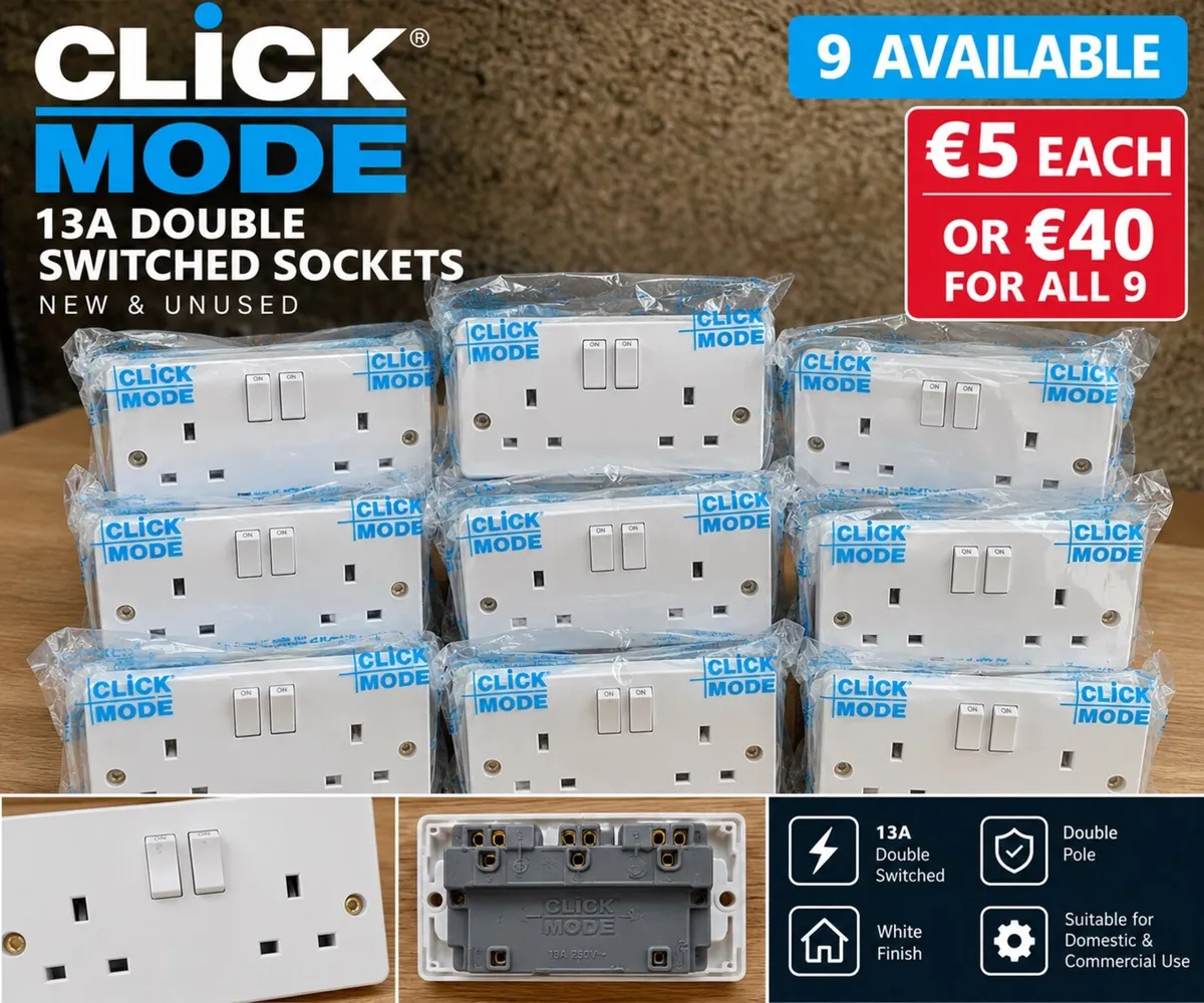 9 x Click Mode Double Sockets 13A – New Unused - Image 1