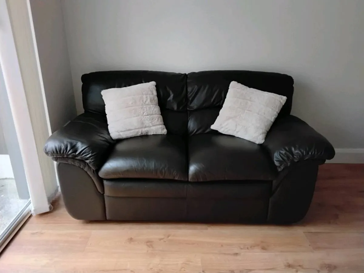 Dark brown leather 2 seater for sale - Image 1