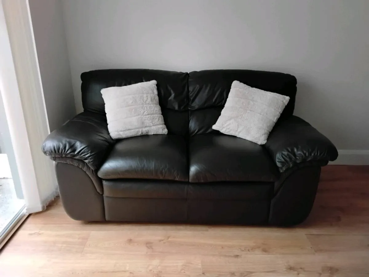 Dark brown leather 2 seater for sale - Image 2
