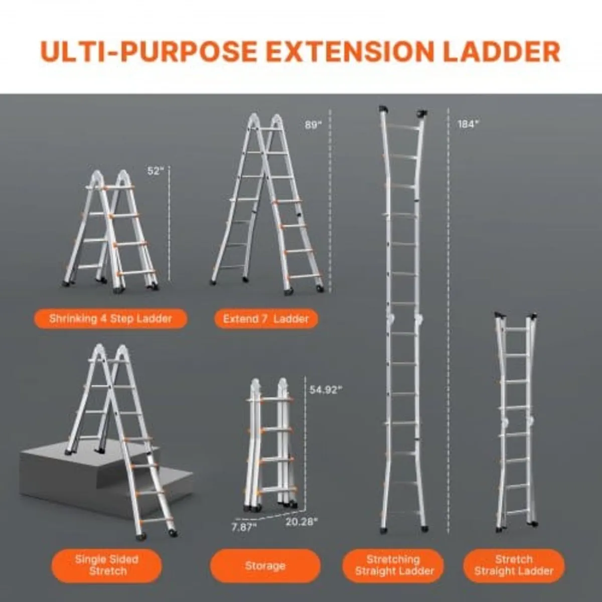 Telescoping Ladder A Frame, 15.5 FT Compact Alumin - Image 3