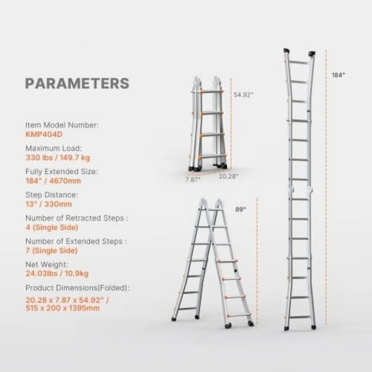 Telescoping Ladder A Frame, 15.5 FT Compact Alumin - Image 4