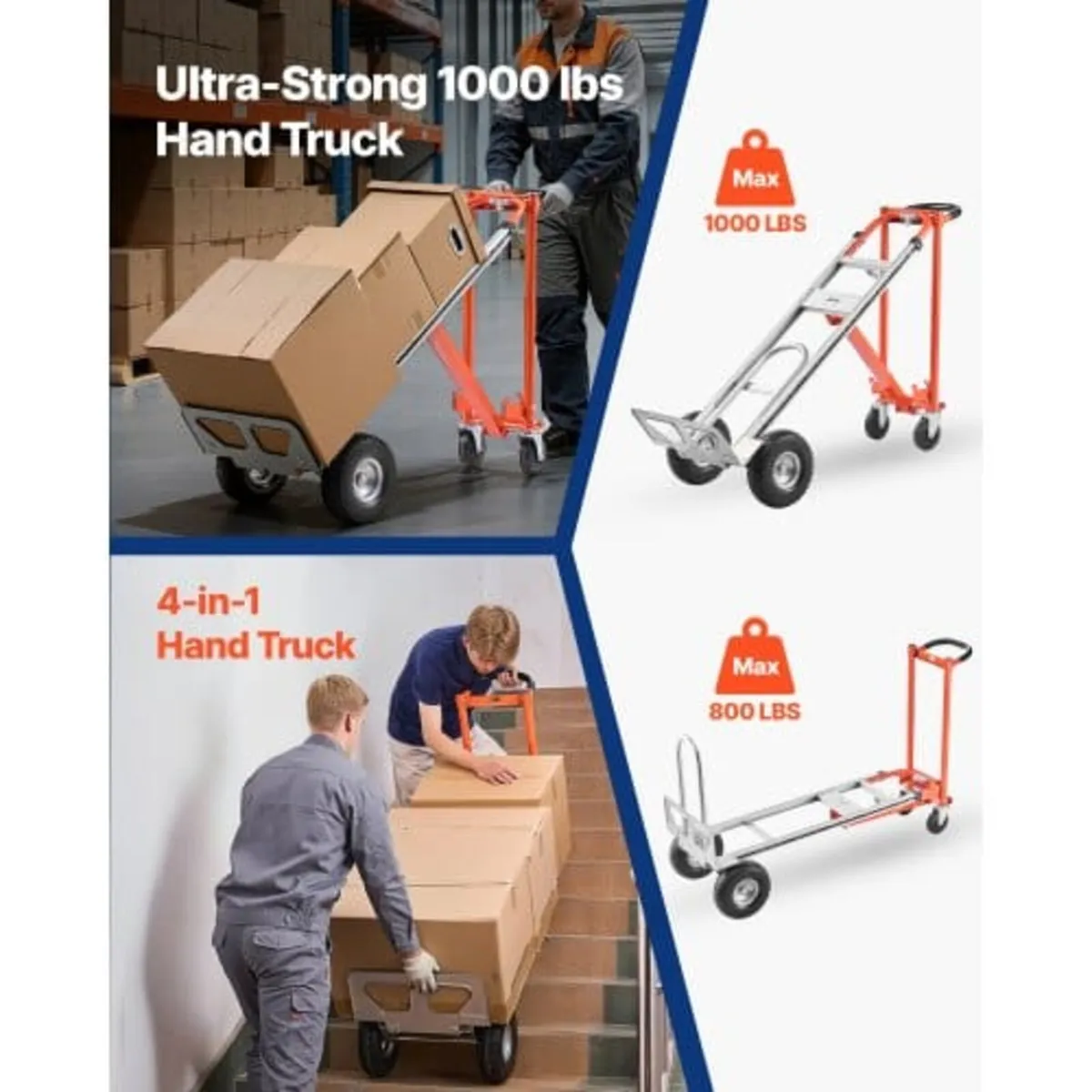 4 in 1 Hand Truck, 453.6 kg Load Capacity for 4-Wh - Image 4