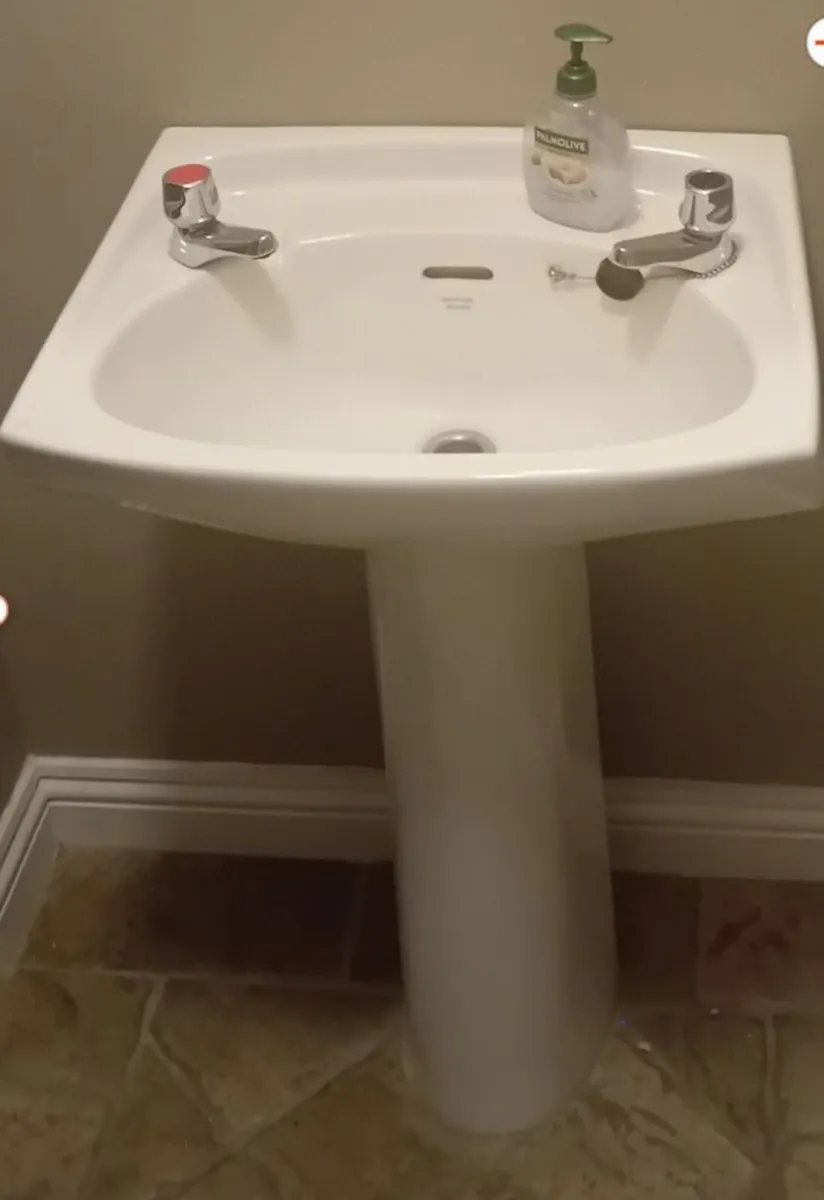 Wash Hand Basin,  Taps  & Pedestal. - Image 2