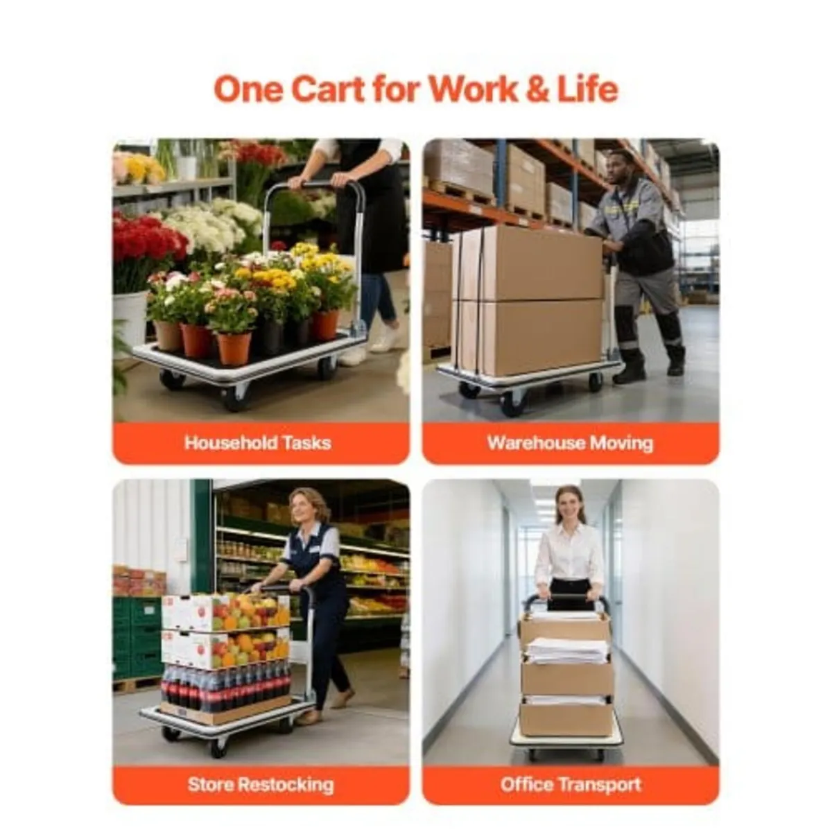 Foldable Push Cart Dolly, 660 lbs Load Capacity, F - Image 3