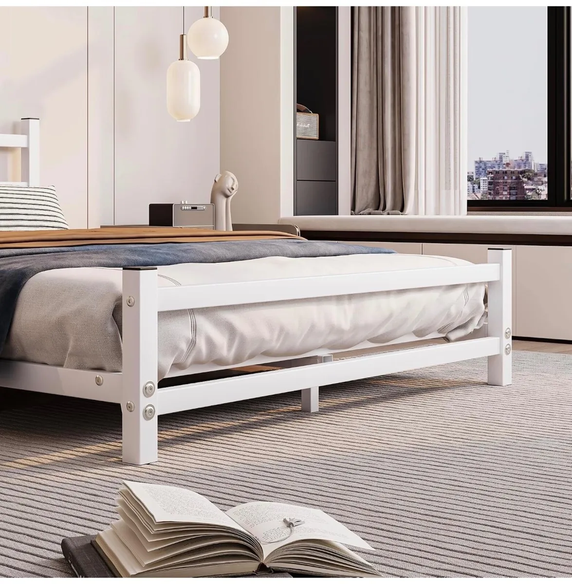 Double Bed Frame With Headboard,Low Bed Frame 135x - Image 4