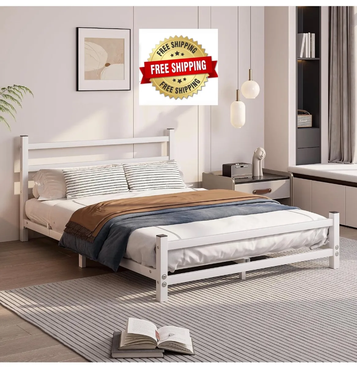 Double Bed Frame With Headboard,Low Bed Frame 135x - Image 1
