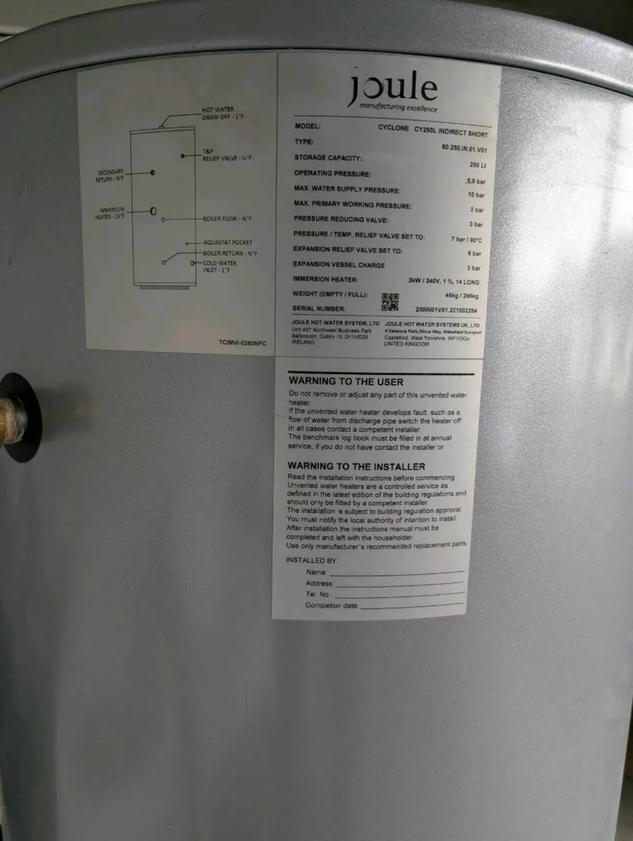 Hot Water Cylinder 250l - Image 1