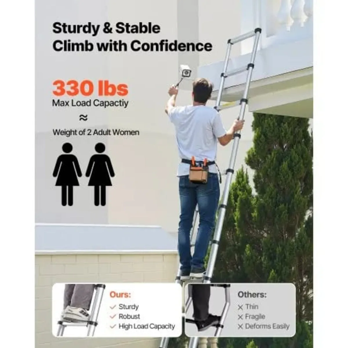 3.8m Telescoping Ladder, Aluminum Lightweight Mult - Image 2