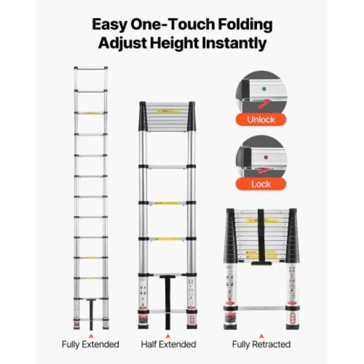 3.8m Telescoping Ladder, Aluminum Lightweight Mult - Image 3