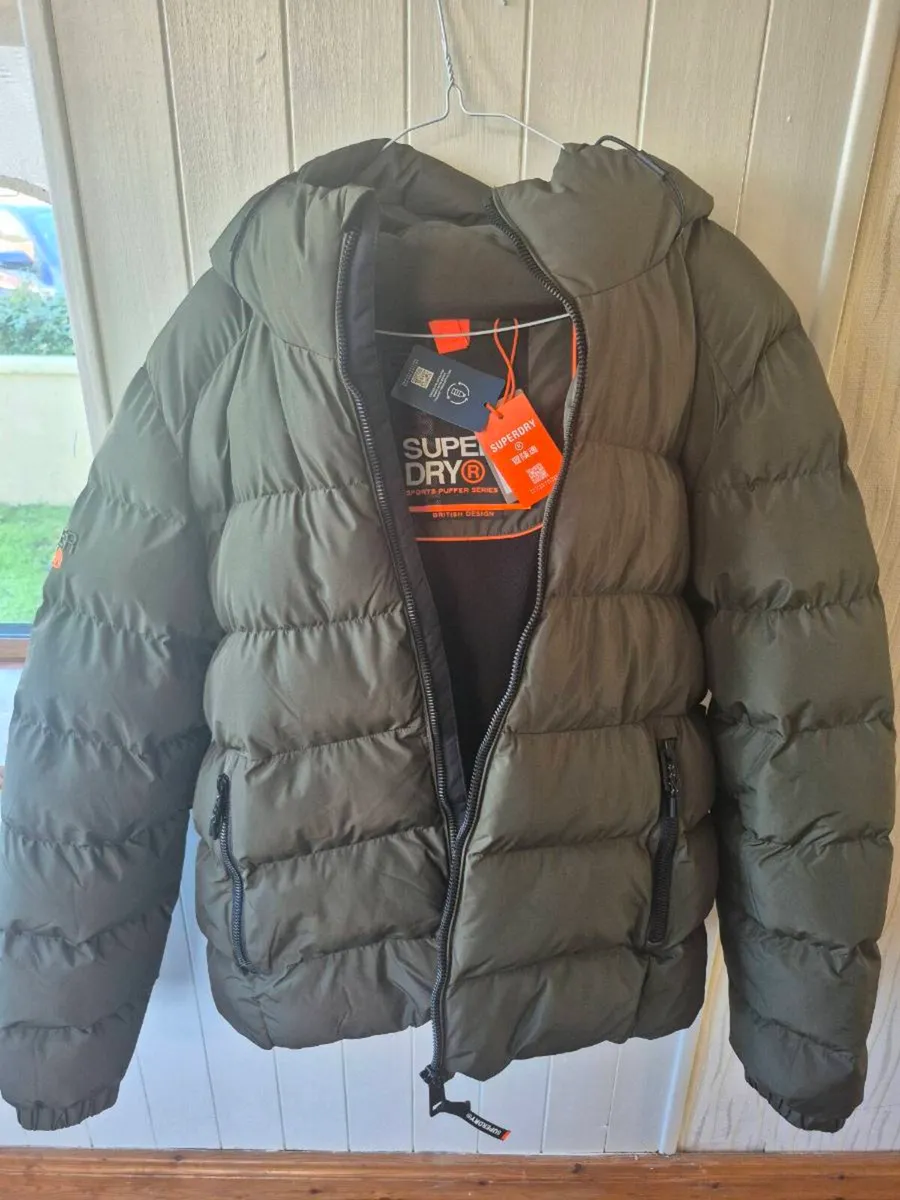 Superdry Khaki Green Mens Sports Puffer Jacket - Image 2